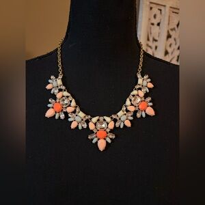 J. Crew Coral and Cream Floral Statement Necklace